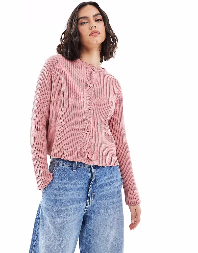 

Аккуратный вязаный кардиган ASOS DESIGN розового цвета