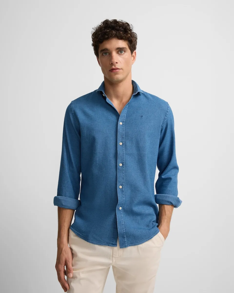 

Мужская спортивная рубашка из денима среднего синего цвета Silbon