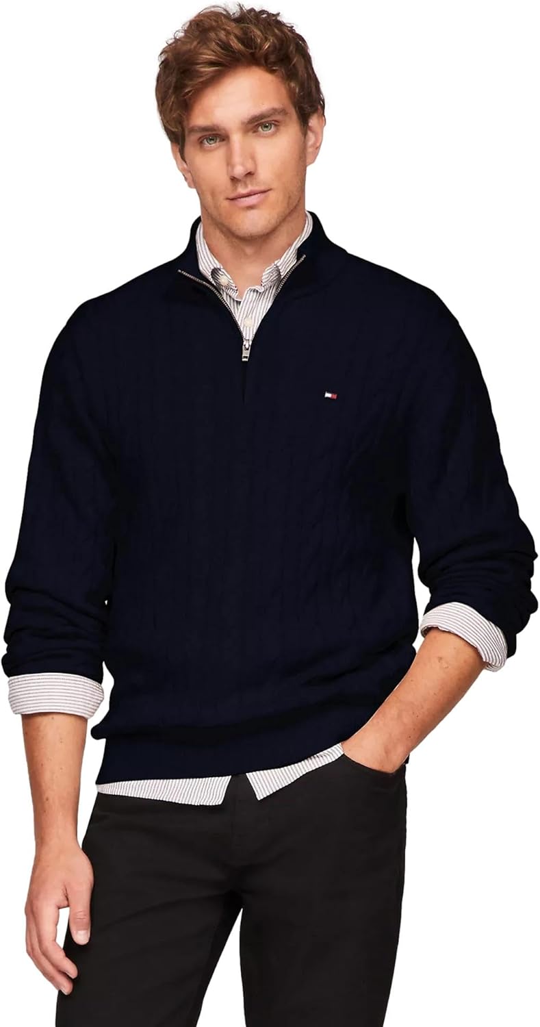 

Мужской фирменный свитер TOMMY HILFIGER Cable Kint с застежкой-молнией на четверть оборота, коллекция 2025 года, Black.