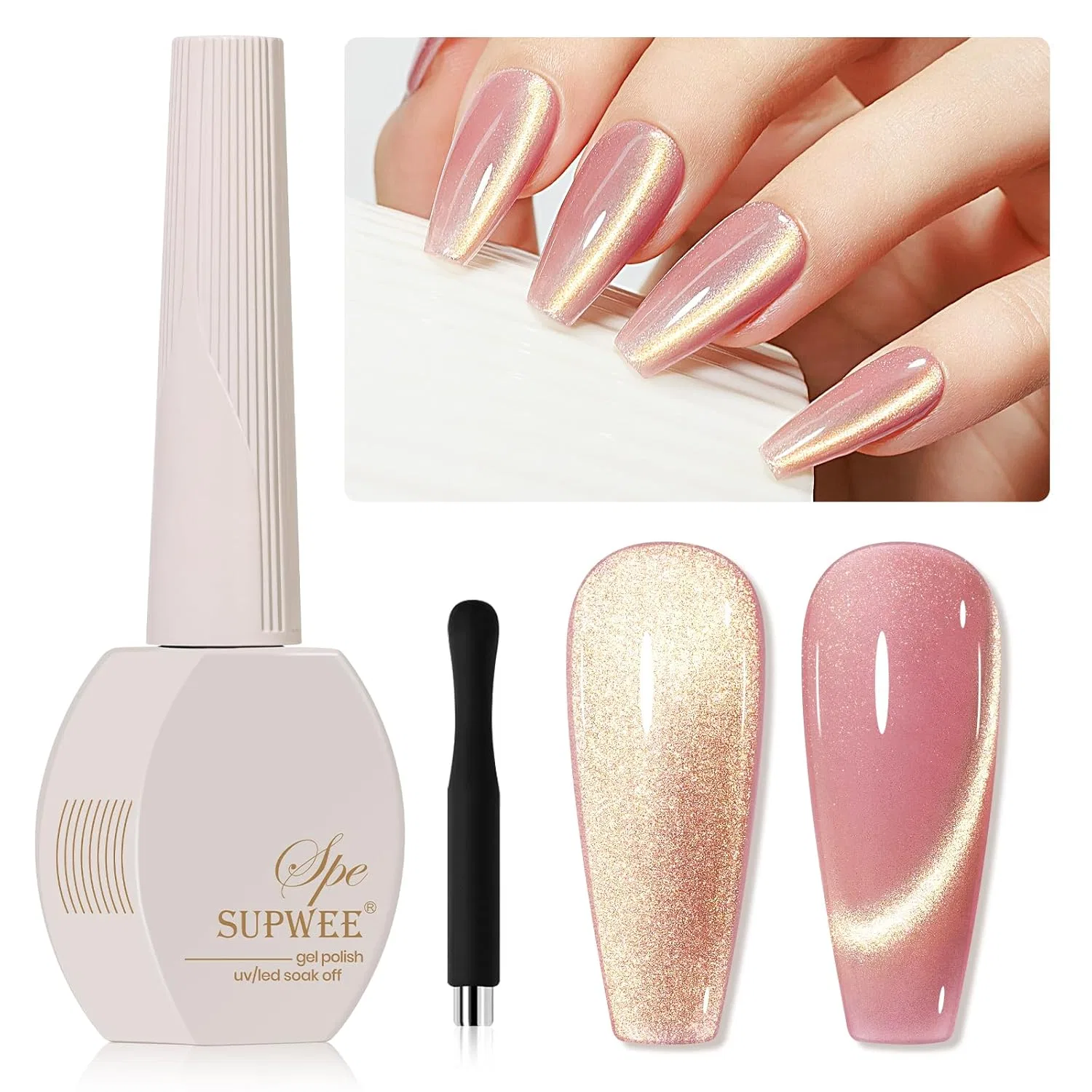 Магнитный гель-лак SUPWEE Cat Eye 9D Supwee, Holographic Glitter Pink