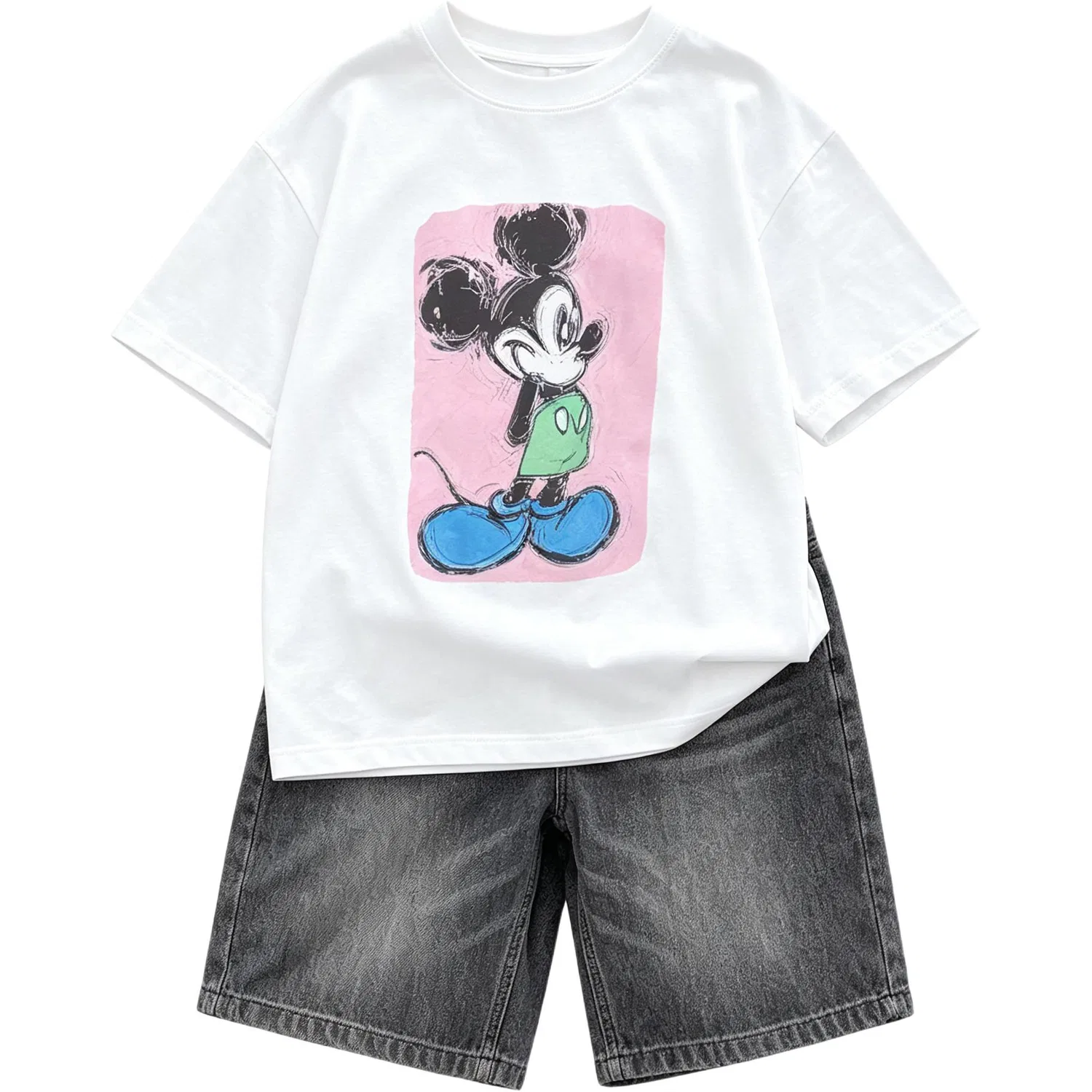Детская спортивная одежда Casual с круглым вырезом, умеренная растяжимость Disney, White T-Shirt Clothing Sets