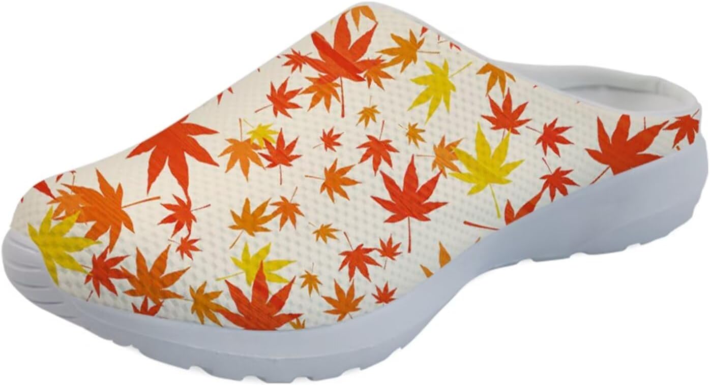 

GLENLCWE Blue Dolphin Butterfly Мужские садовые сабо, женские слоги с мягкой сеткой Mules Сандалии для ходьбы Легкая обувь для медсестры, Maple Leaves