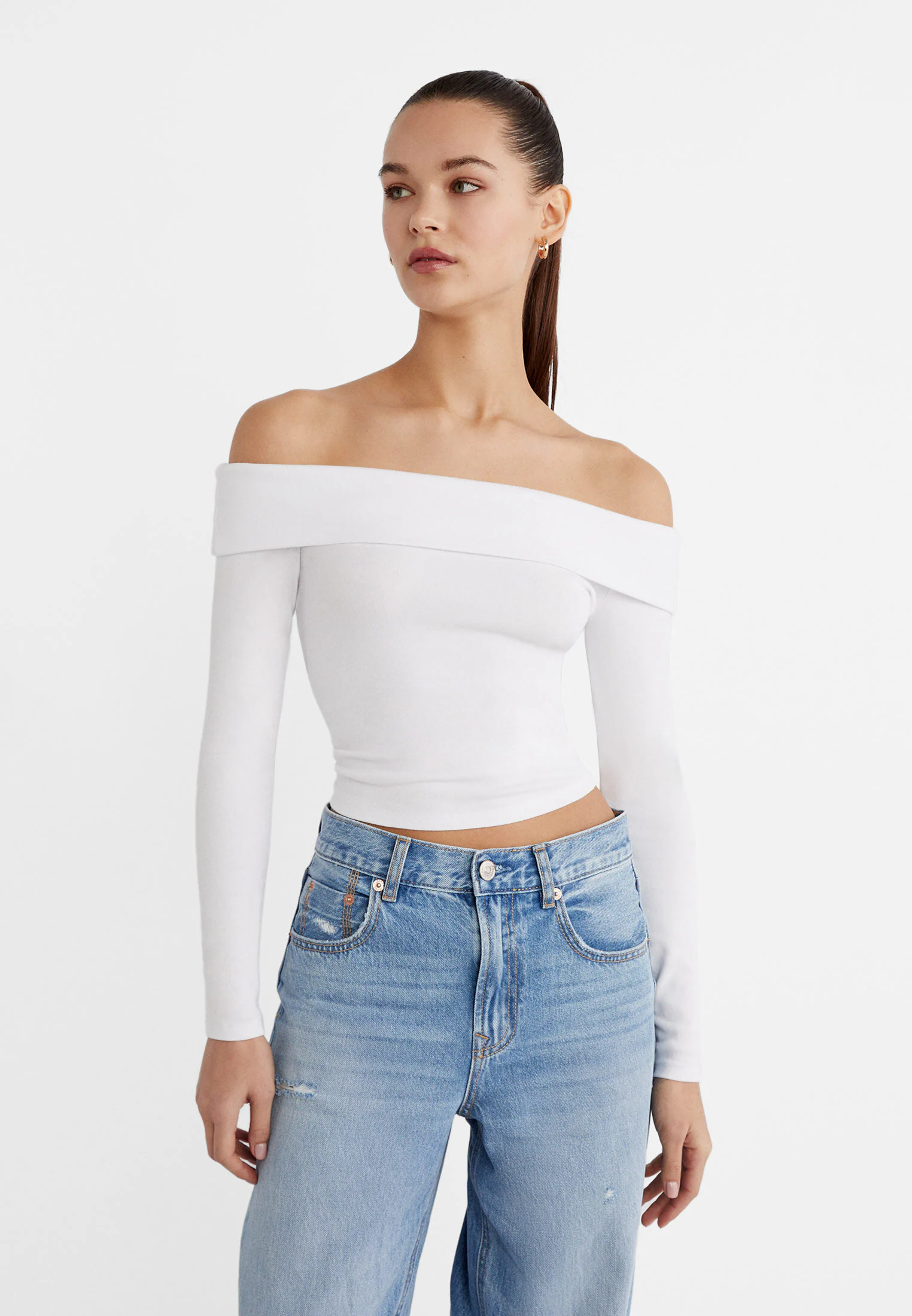 

Топ с открытыми плечами Stradivarius, белый
