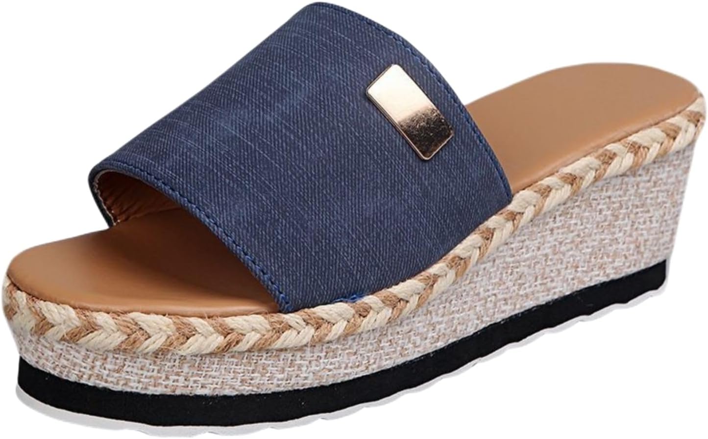 

Платформенные сандалии-эспадрильи для женщин, мюли с открытым носком, с пряжкой на танкетке, удобные летние сандалии с открытым носком из ткани для прогулок на улице, пляжа и отпуска Generic, синий