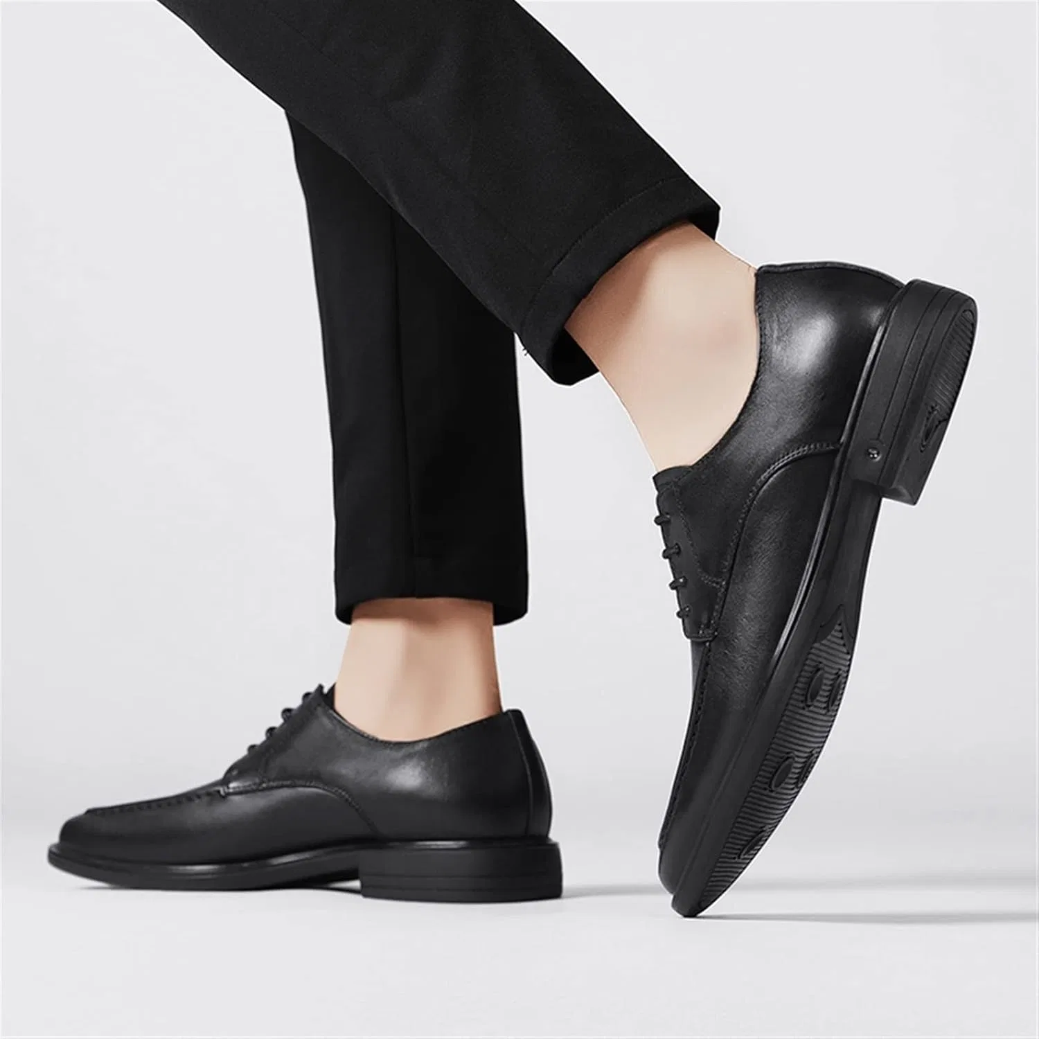 Туфли Kleid Oxford für Männer Schnüren-up-Schürze Zehenrunde Zehenschuhe Leder Low Top Anti-Rutsch Block Absatz Gummi Sole Nicht-Slip-Hochzeit Generic, Schwarz — фото 4