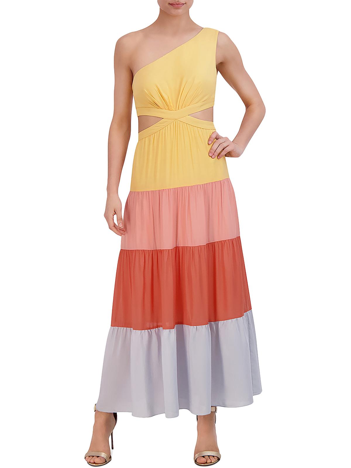 

Женское длинное платье макси на одно плечо BCBGMAXAZRIA, цвет marigold