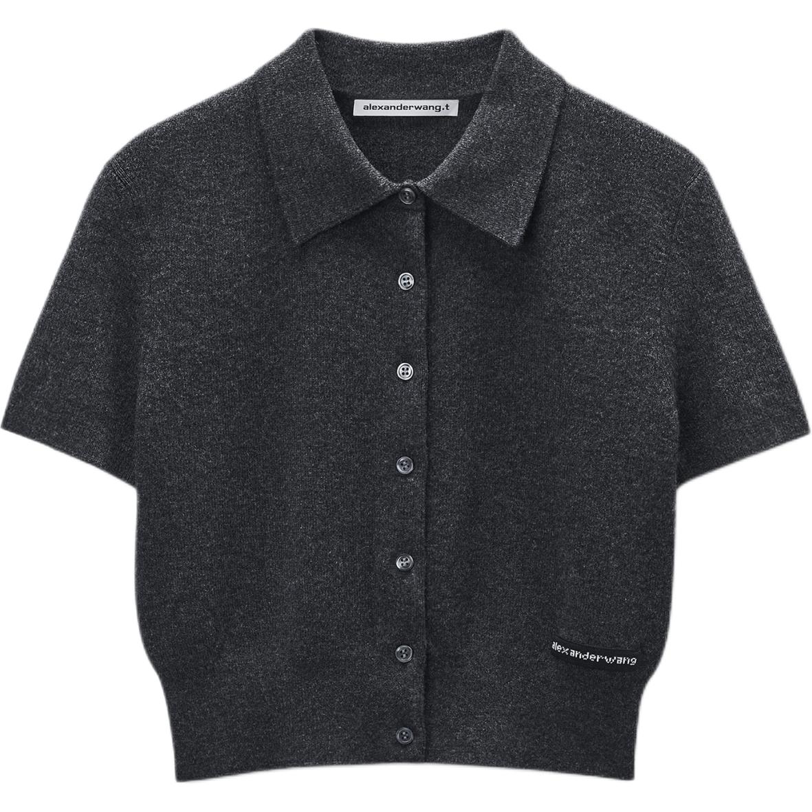 

Кардиган-поло вязаный с логотипом Alexander Wang, серый