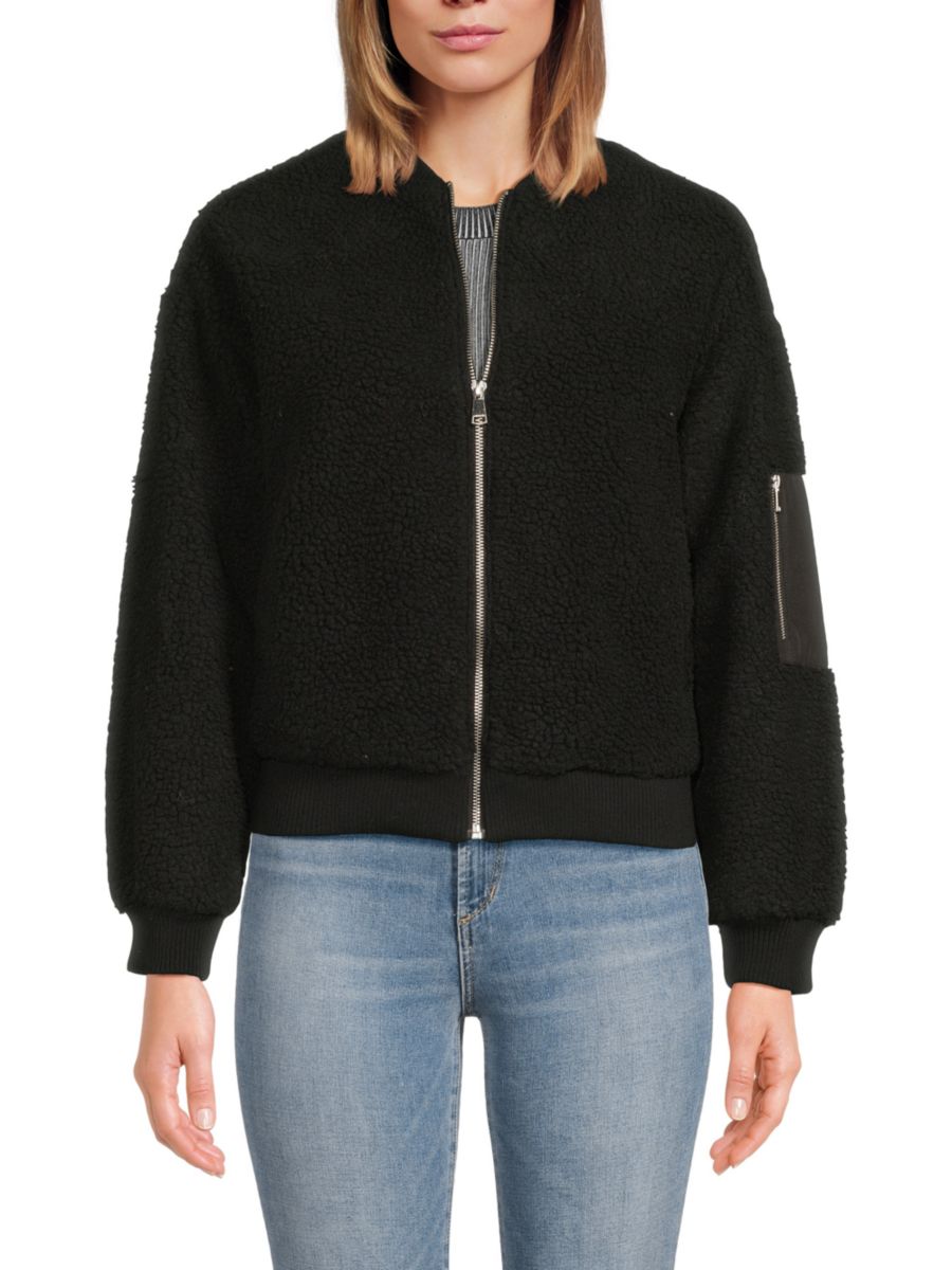 

Короткая куртка из искусственной овчины на молнии Joe's Jeans, черный