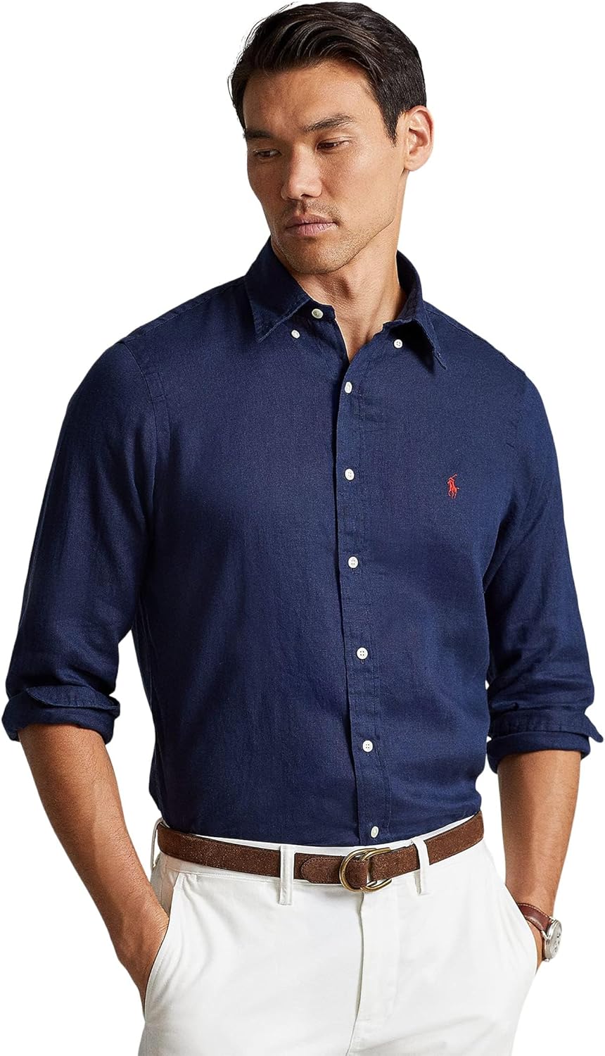 

POLO RALPH LAUREN Мужская льняная рубашка с длинным рукавом, Newport Navy