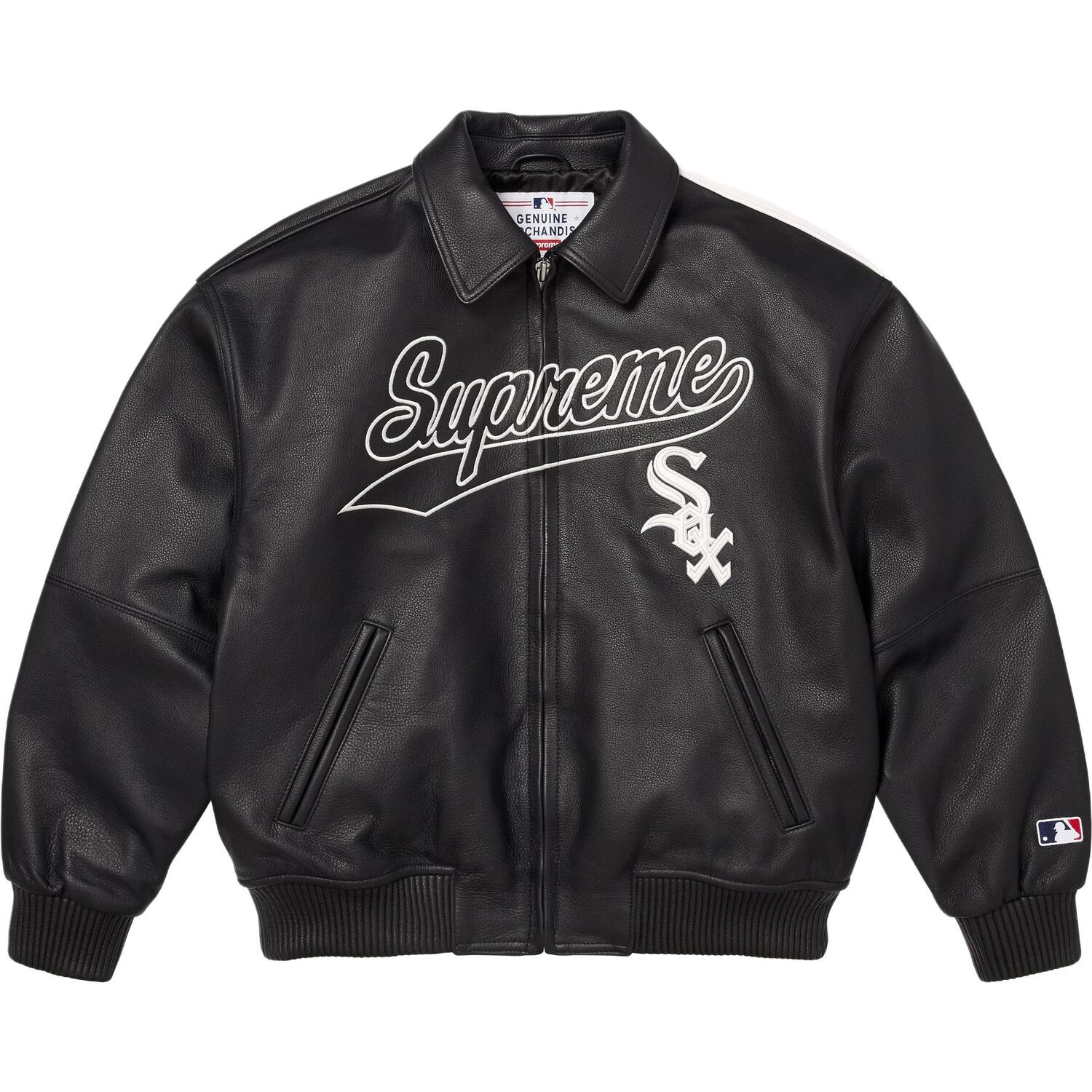 

Supreme Кожаная бейсбольная куртка Chicago White Sox FW25 WEEK5