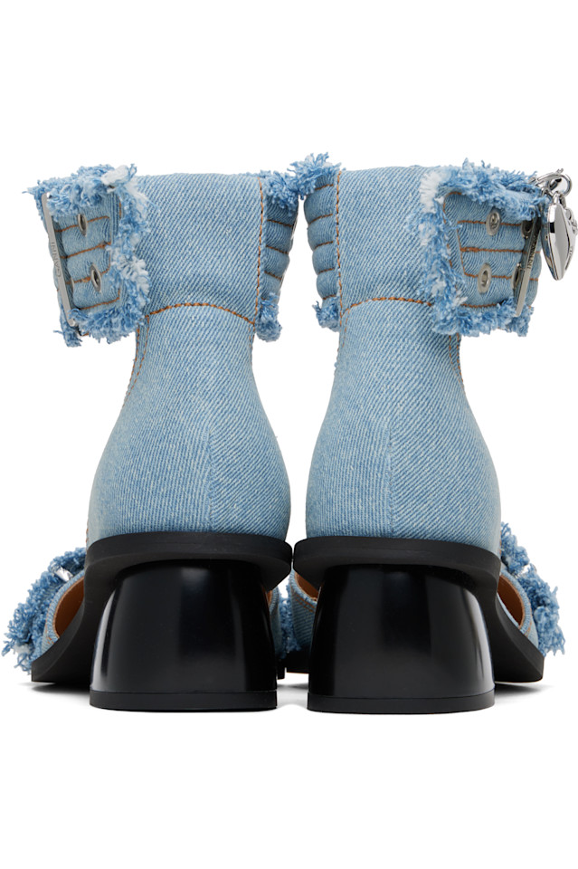Джинсовые женские босоножки с пряжкой и открытым мысом Ganni, цвет faded denim — фото 2