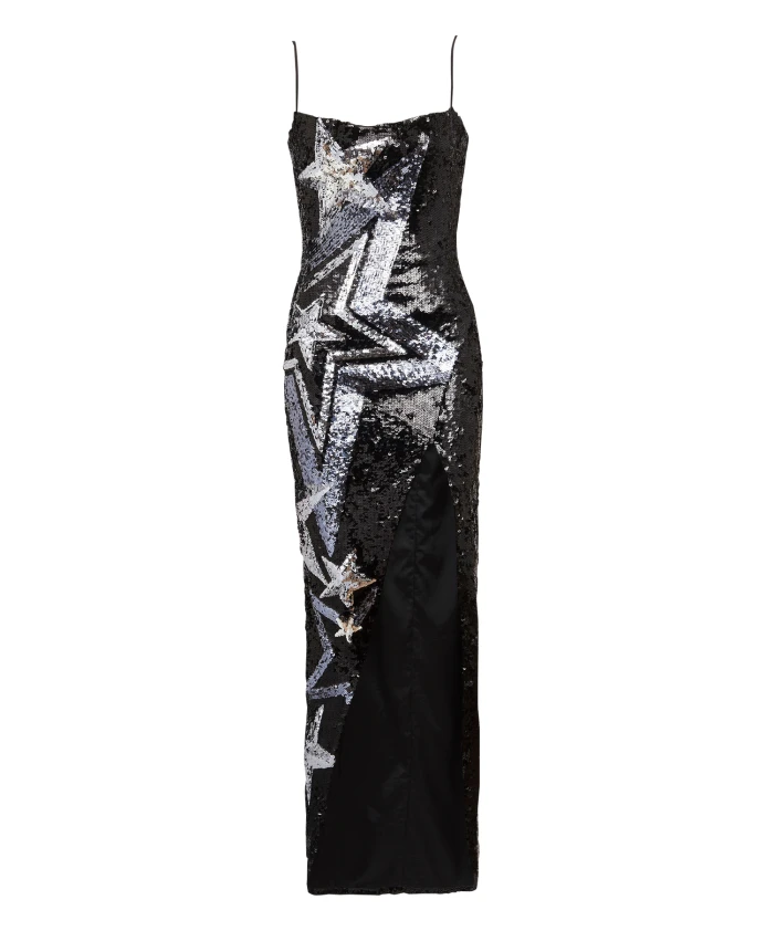 

Длинное вышитое платье Balmain, черный