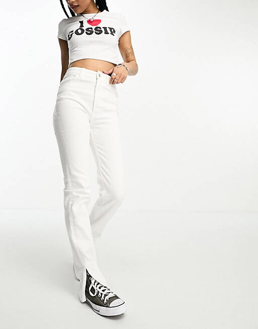 

Белые джинсы с разрезом по краю Bershka Petite