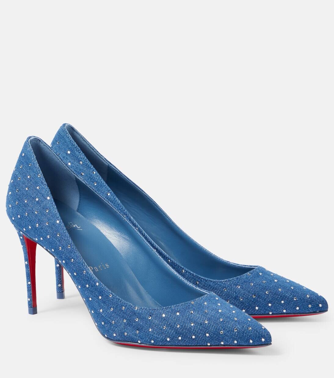 Туфли-лодочки из денима с декором Kate 85 Christian Louboutin, цвет blue/cry blue shade/lin jeans