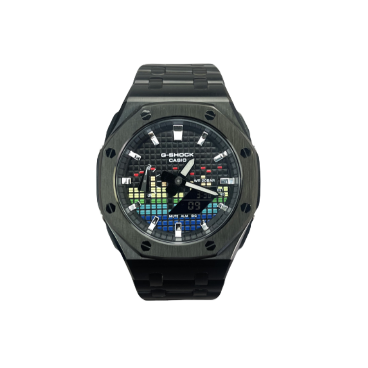 

CASIO Часы GA2100 Retrofit Series с кварцевым механизмом, браслет из нержавеющей стали, унисекс, черный циферблат