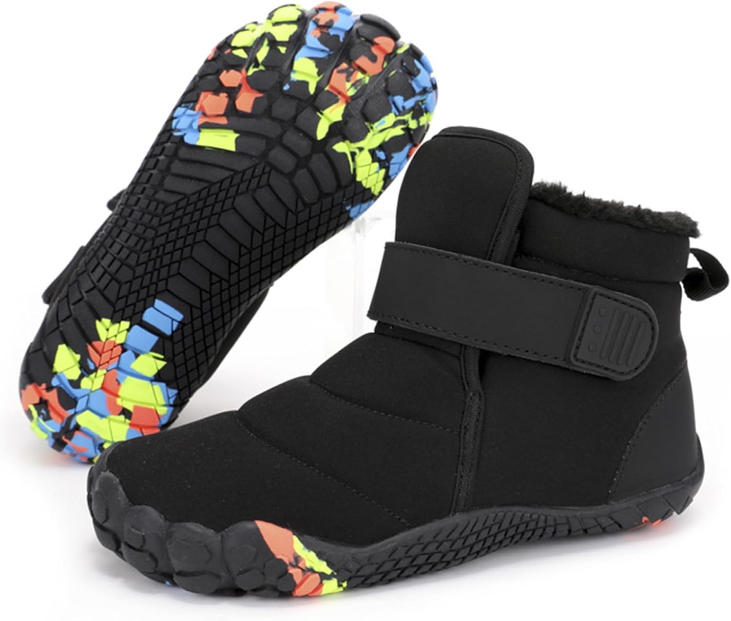 

Утепленные мехом зимние ботинки на молнии для детей, мальчиков и девочек, с широким носком, мягкой подкладкой и толстой подошвой, удобные для носки босиком на улице BANGTEUO, Black