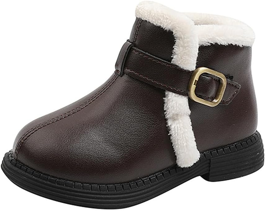 

Девочки Мальчики Теплые Зимние Ботинки до Щиколотки Детские Водонепроницаемые Снежные Ботиночки из ПУ кожи для Малышей/Детей JGKDTX, Brown