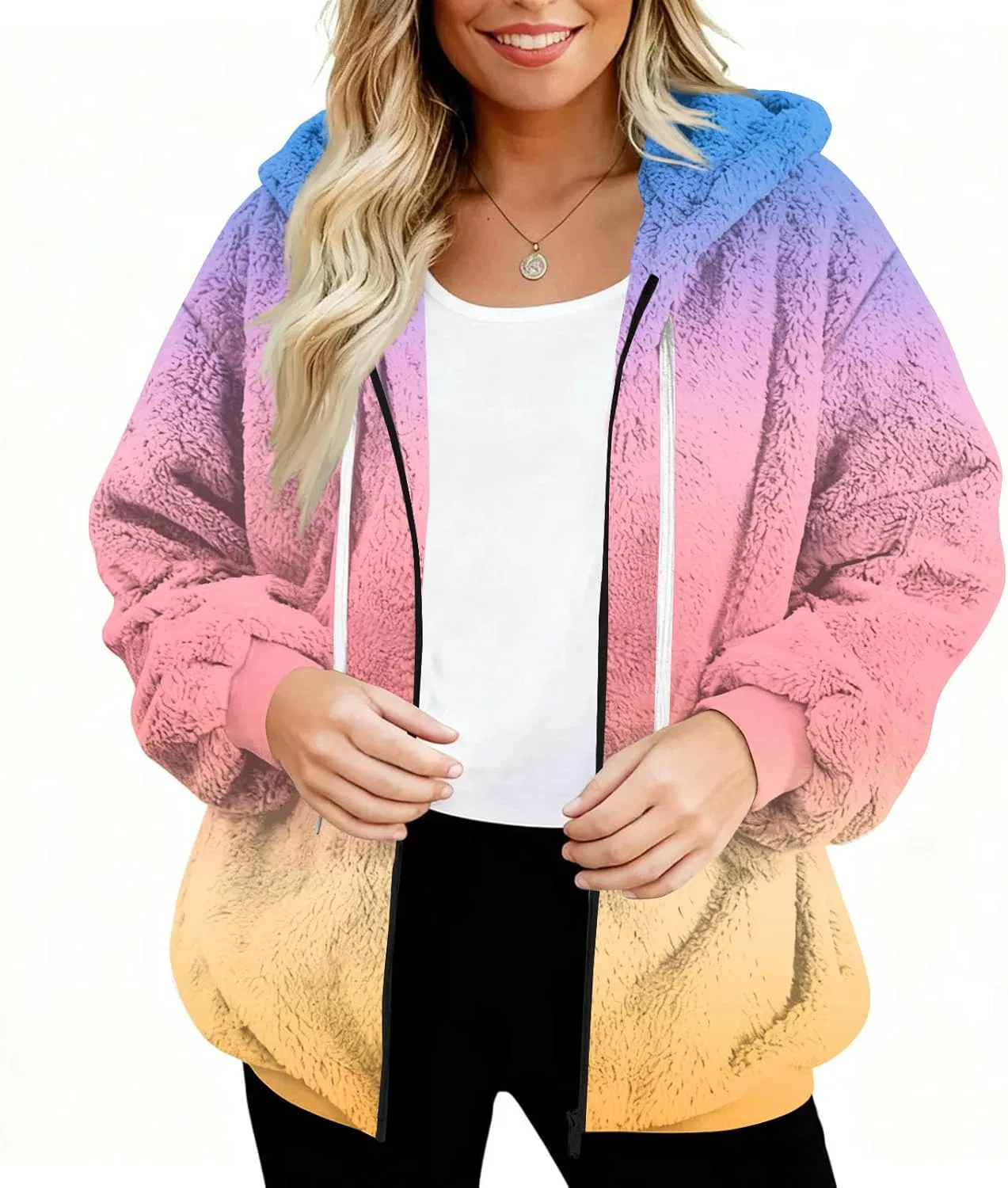 Женская hoodie с капюшоном, флисовая, на молнии, 2-pink — фото 3