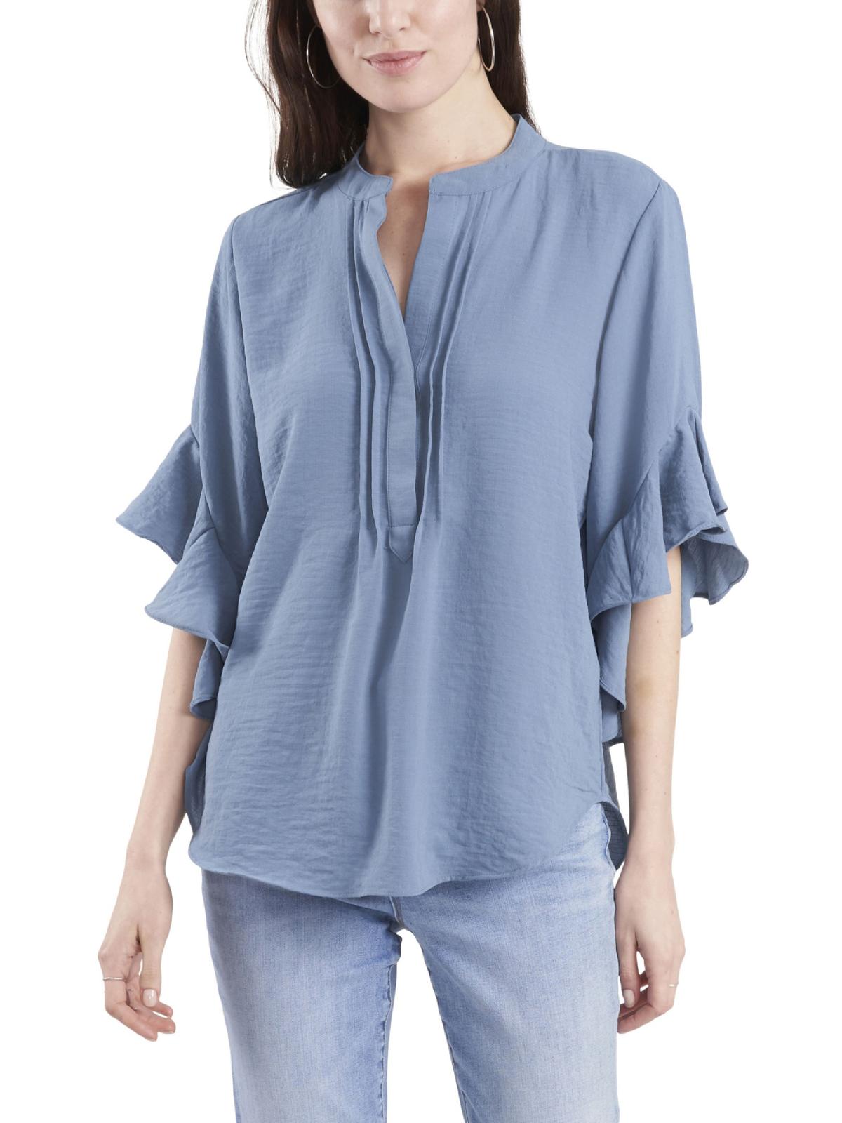 

Женская блузка с оборками на рукавах и разрезом на горловине Vince Camuto, цвет blue stone