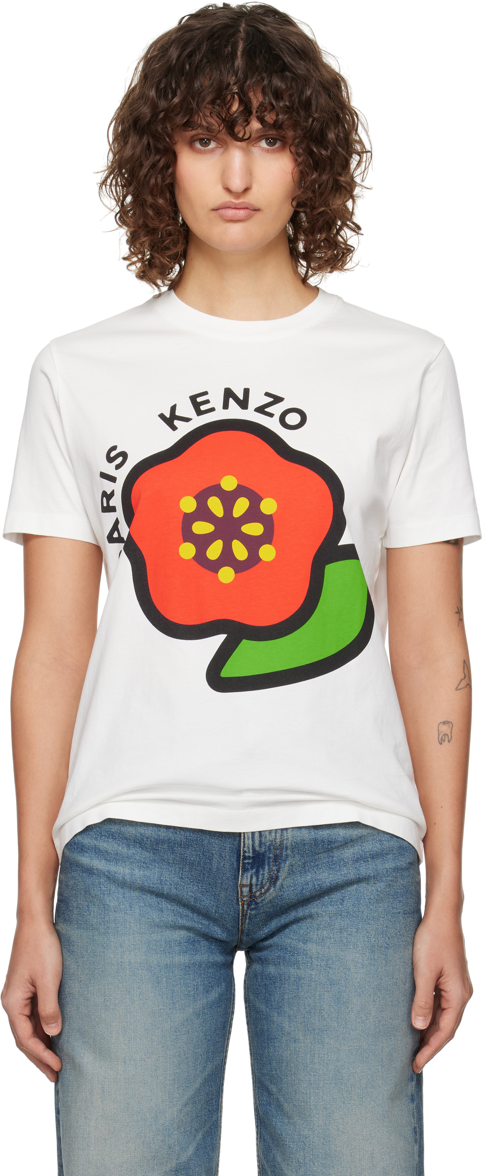 

Белая свободная футболка Paris Pop Kenzo
