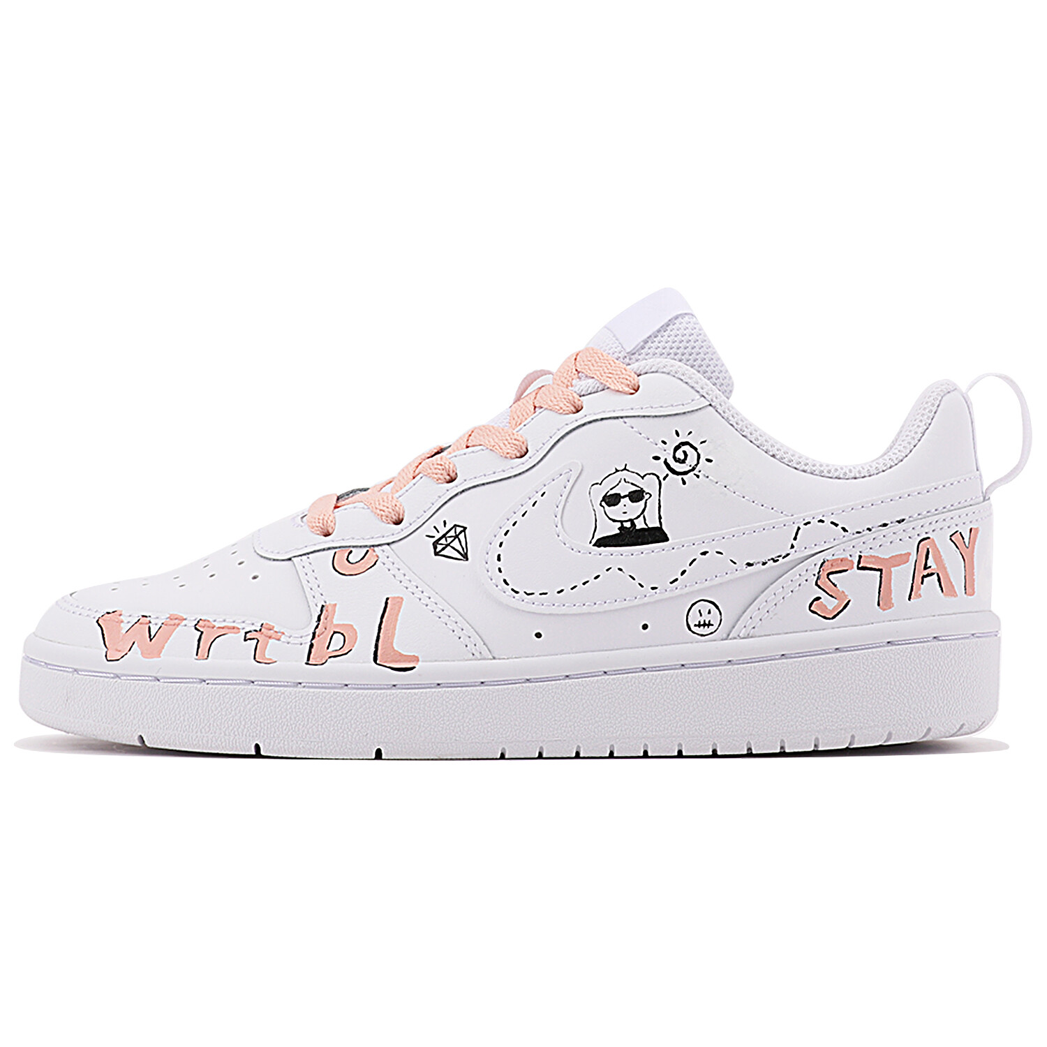 

Кроссовки Nike Court Borough Skateboard Shoes Women's Low-Top White Pink, Розовый, Кроссовки Nike Court Borough Skateboard Shoes Women's Low-Top White Pink