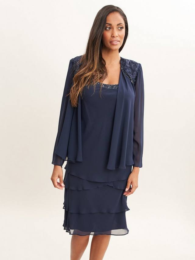 

Многоярусное платье и жакет Gina Bacconi, цвет Spring Navy