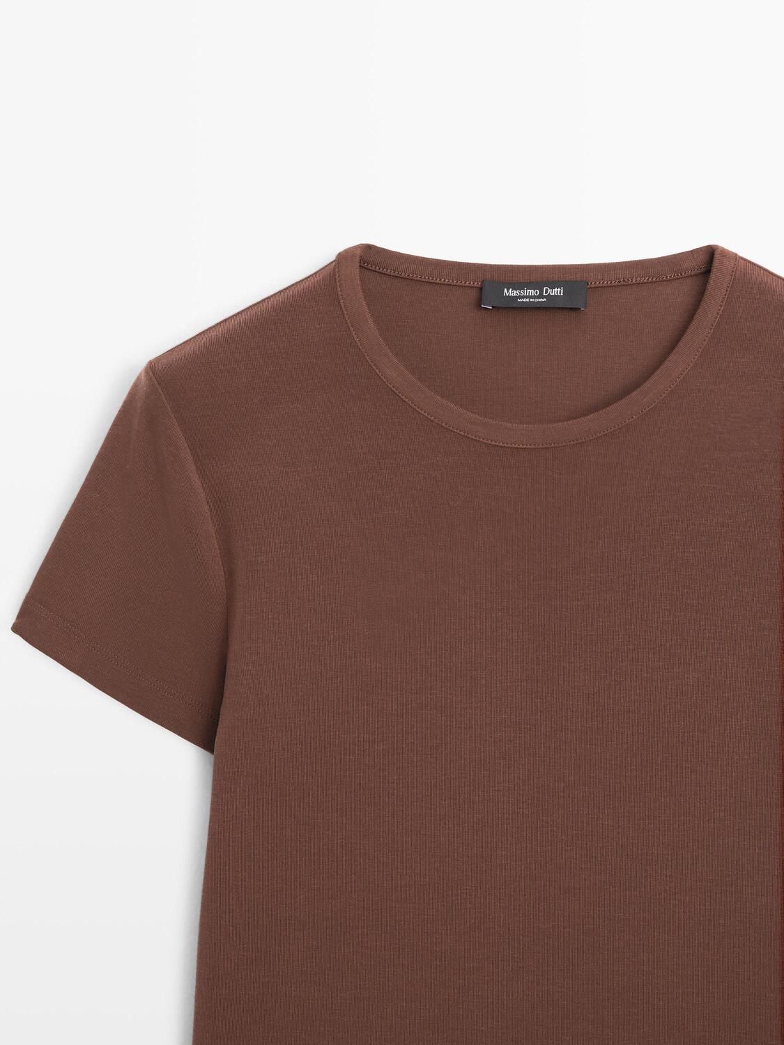 Футболка с коротким рукавом из смеси лиоцелла Massimo Dutti, brown — фото 4