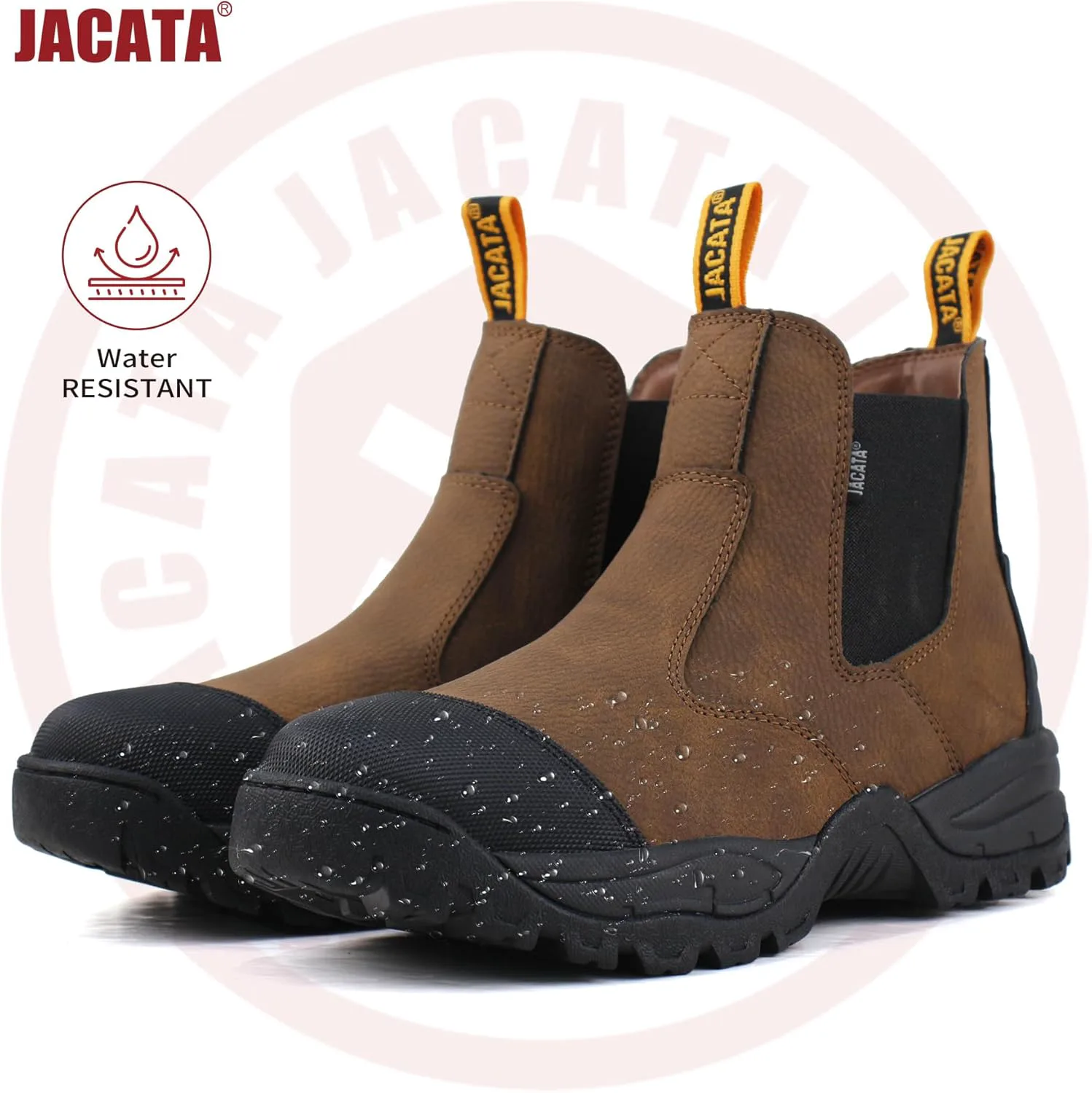 Рабочие Ботинки Jacata Mens Chelsea Slip On для мужчин, мужские промышленные строительные мягкие носки, рабочие ботинки для мужчин, коричневый — фото 3