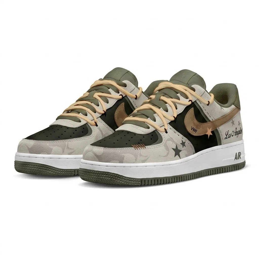 Кроссовки кожаные Nike Air Force 1 хаки — фото 4