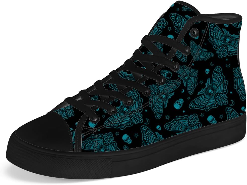 

Мужские и женские кеды Chebing с высоким верхом, с рисунком мотылька и черепа, на шнуровке, повседневная обувь, синий