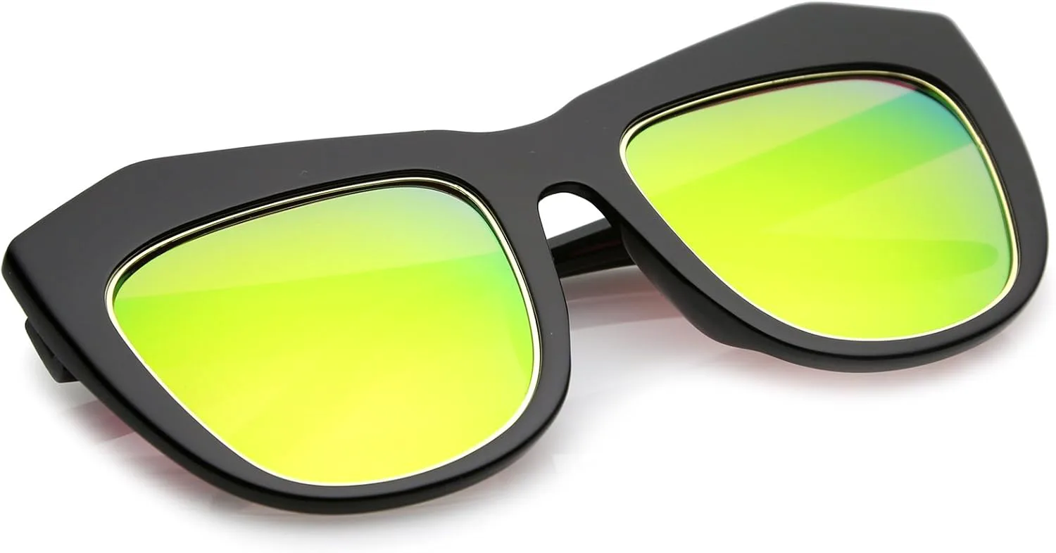 

Солнцезащитные очки zeroUV с массивной квадратной оправой и цветными зеркальными линзами в форме «кошачий глаз», диаметр линз 56 мм, Black / Pink-yellow Mirror