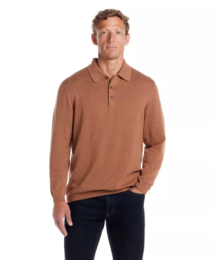 

Мужской свитер-поло из хлопка и кашемира с длинным рукавом Weatherproof Vintage, загар/бежевый