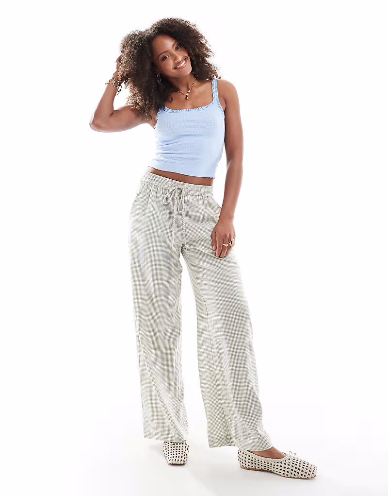 

Широкие брюки из льна Cotton On 90s haven в мелкую зеленую клетку Cotton:On