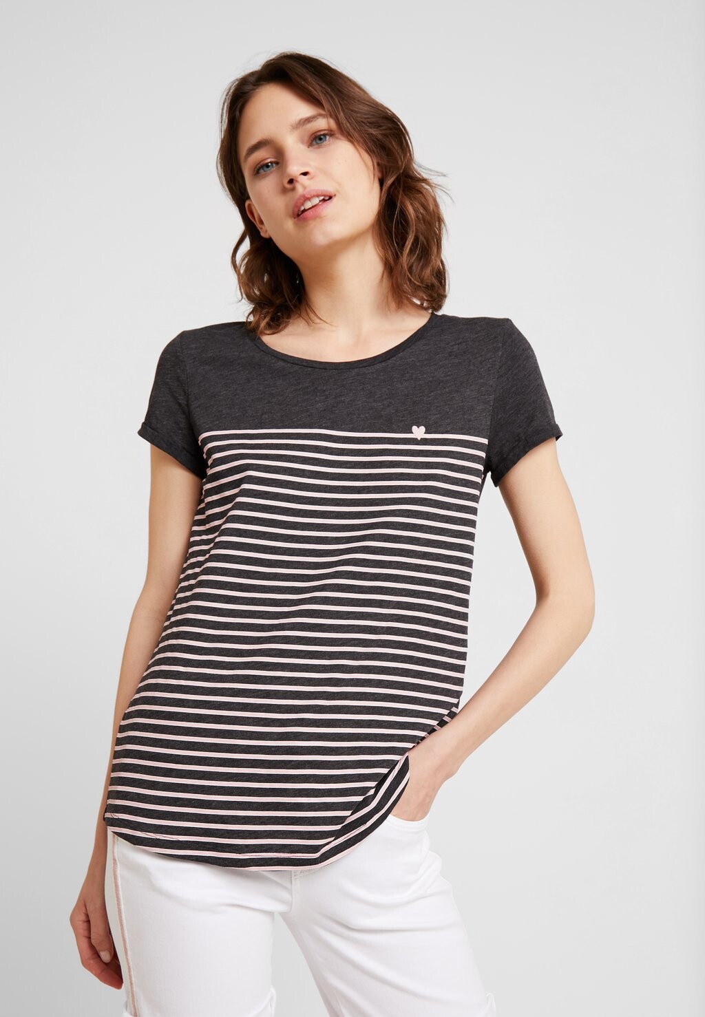 

Футболка с принтом Striped Shirt With Embroidery Tom Tailor, цвет dark grey/rose