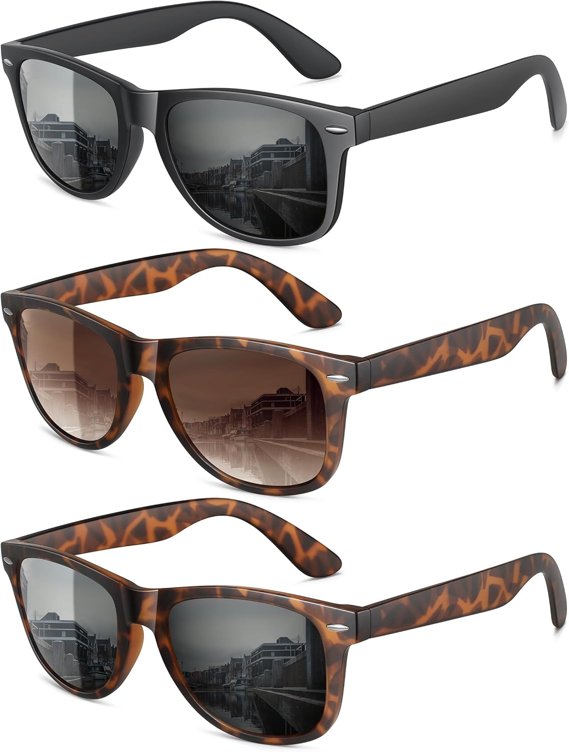 

Поляризованные солнцезащитные очки MEETSUN для женщин и мужчин, классические ретро-стиль, модные очки для вождения, защита UV400 (3 шт.), (3 Pack) Matte Black + Tortoise Brown + Tortoise Grey