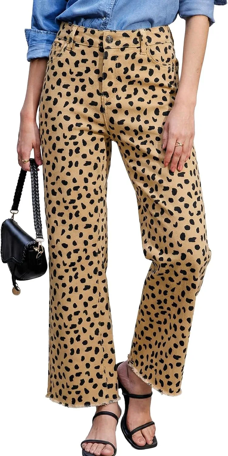 

Женские джинсы с леопардовым принтом, завышенной талией и широкими штанинами Astylish