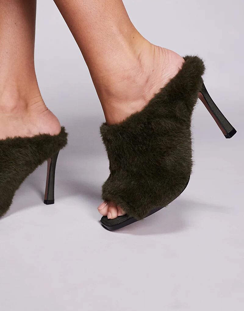 Мюли Nessa из искусственного меха на высоком каблуке от ASOS DESIGN в цвете «лесной зеленый» — фото 4