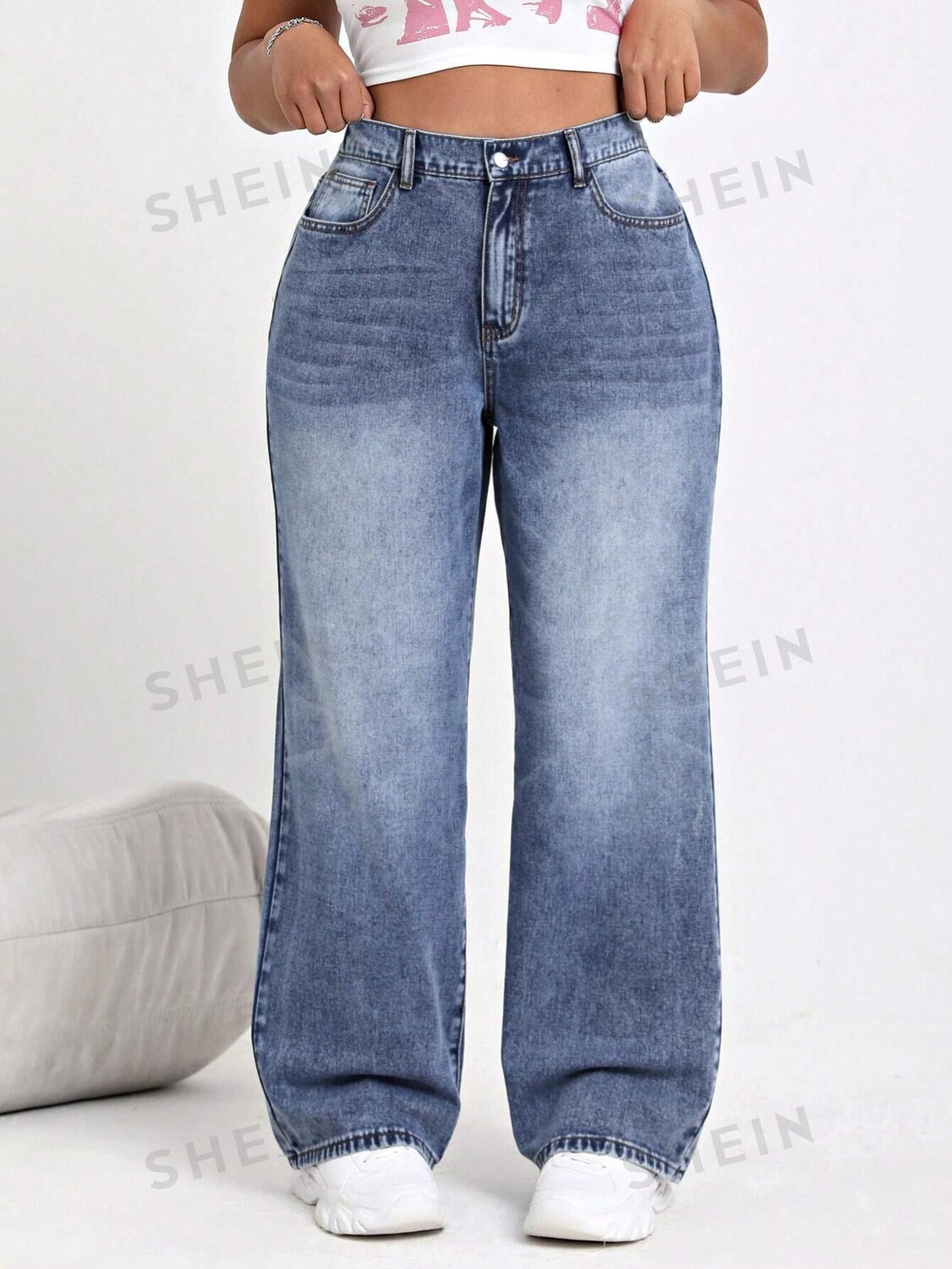 

EZwear Повседневные джинсы прямого кроя больших размеров Shein, тёмно-синий
