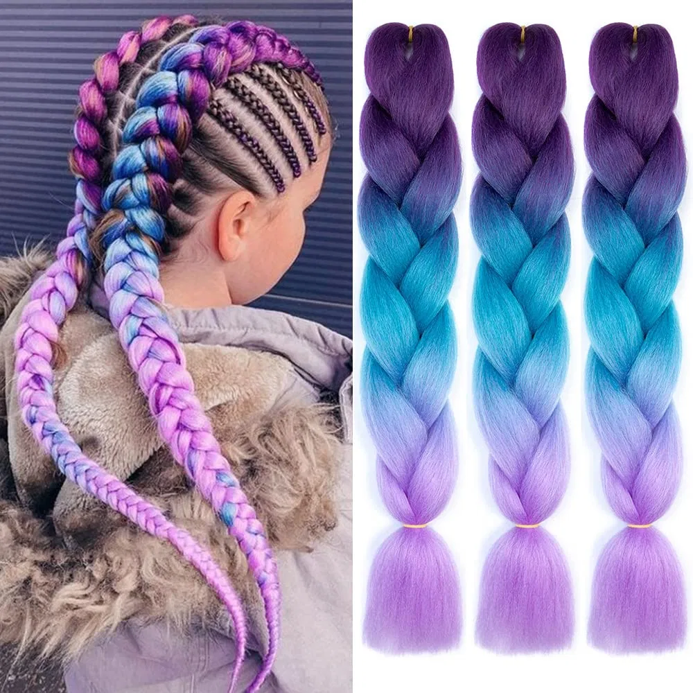 Искусственные волосы для плетения омбре «Jumbo Braid» ColorfulPanda Colorful Panda, Dark Purple/Blue/Light Purple