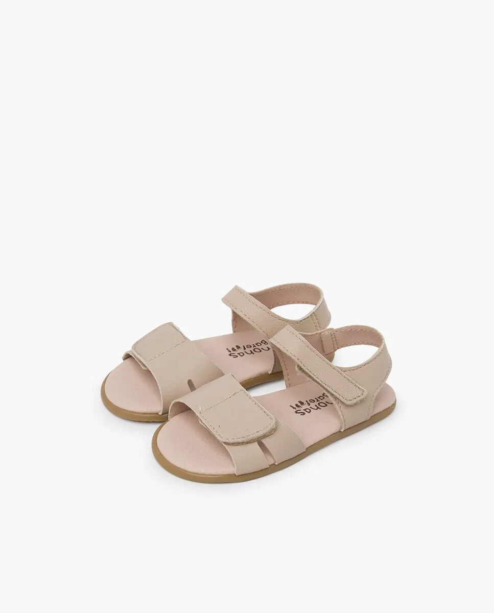 Открытые босоножки для девочек barefoot с кожаным верхом и нескользящей подошвой Pisamonas, бежевый — фото 2