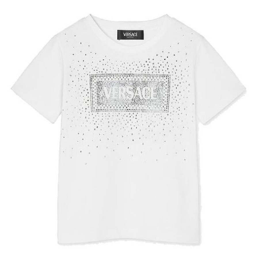 

Молодежная футболка Versace Girls с кристаллами и логотипом 90-х Young Versace, Bianco/Crystal
