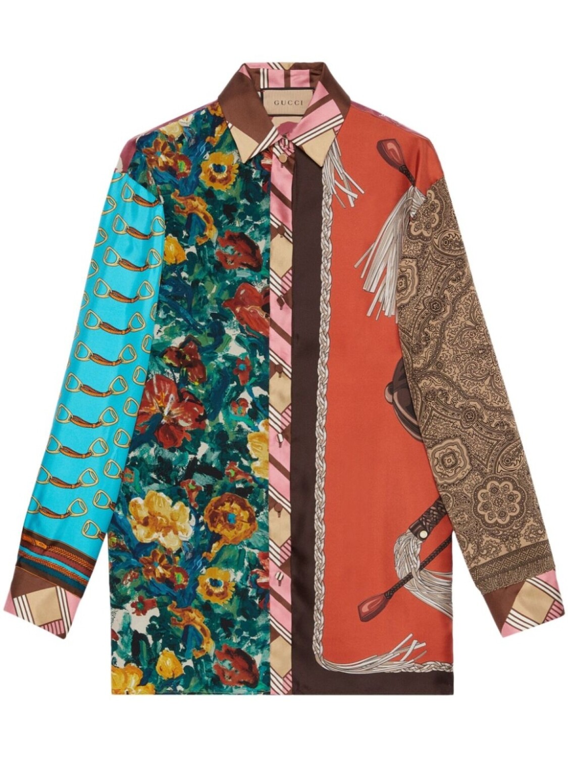 

Gucci шелковая рубашка с принтом Heritage, синий