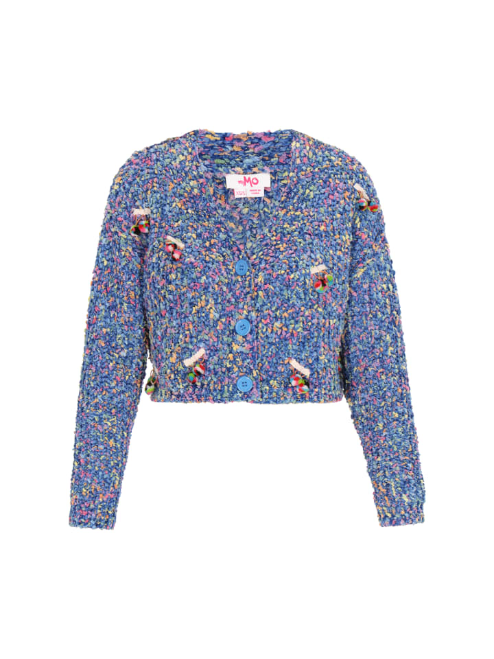 

Женский кардиган синего цвета с разноцветными вставками myMo