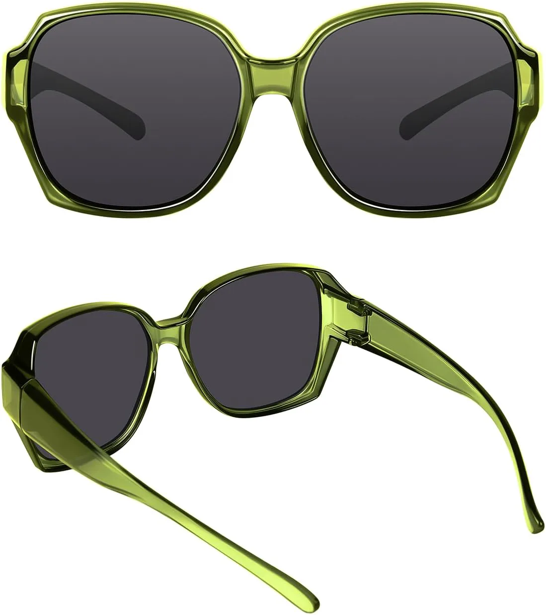 

Квадратные, увеличенные, поляризованные очки, надеваемые поверх солнцезащитных очков, с легкой крупной оправой, для женщин и мужчин TINHAO, F02-transparent Green