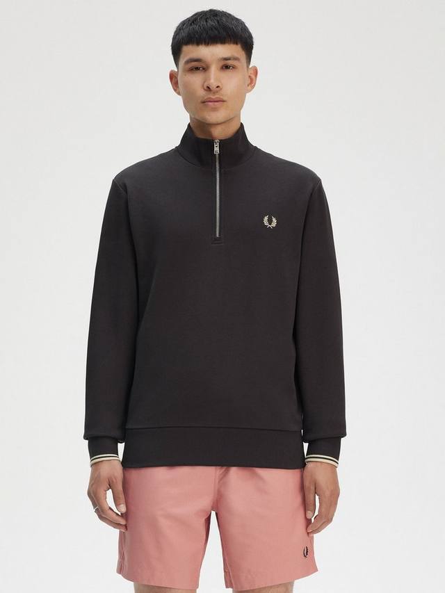

Хлопковая толстовка на молнии наполовину Fred Perry, цвет Anchr Gry/Oatml