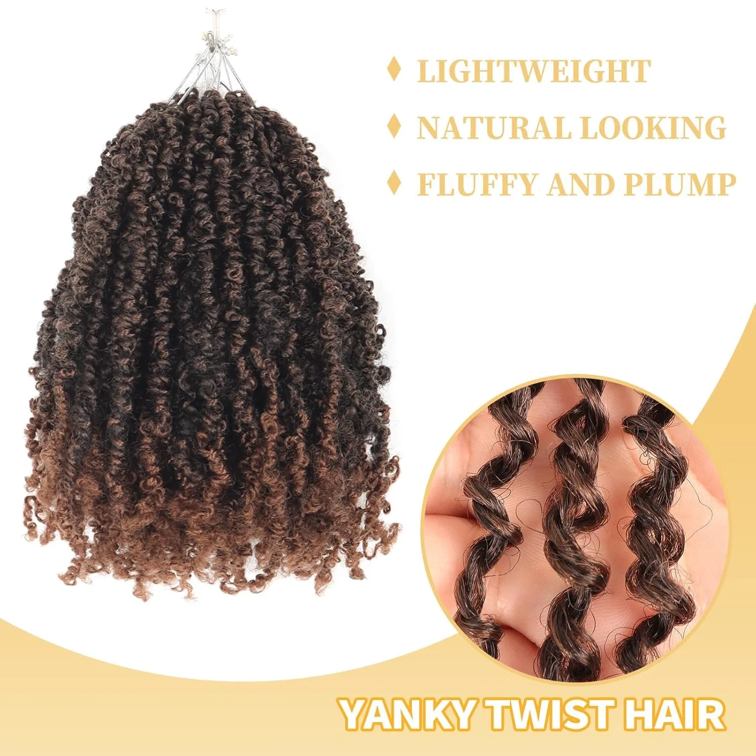 Искусственные волосы для плетения «Yanky Twist Crochet Hair» 16 дюймов, 8 упаковок Ainimiu, T30-Brown — фото 4