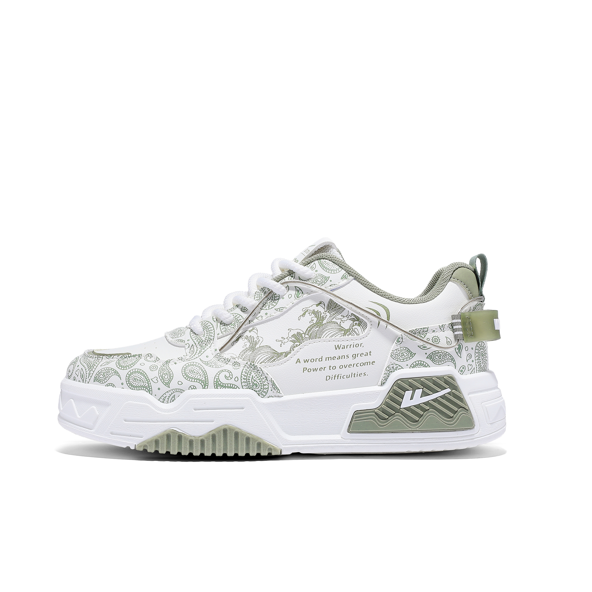 

Мужские низкие скейтерские кроссовки с увеличенной высотой и устойчивостью к истиранию WARRIOR, белый зеленый