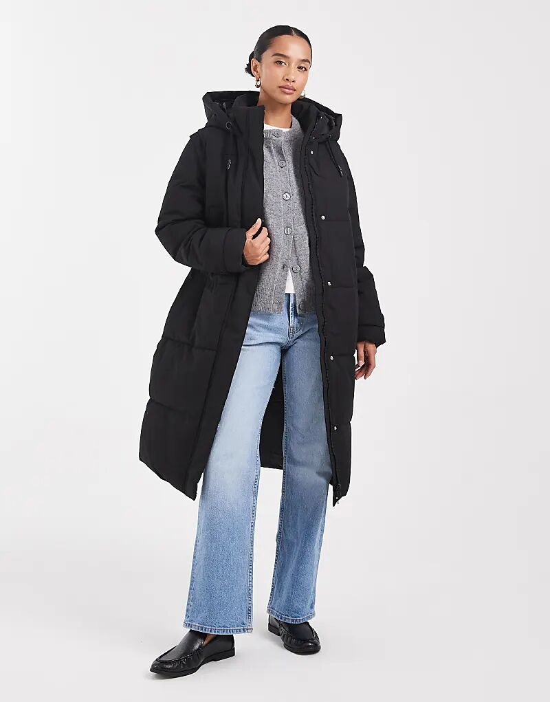 

Длинное стеганое пальто Vero Moda Petite 2 в 1 со съемными рукавами черного цвета