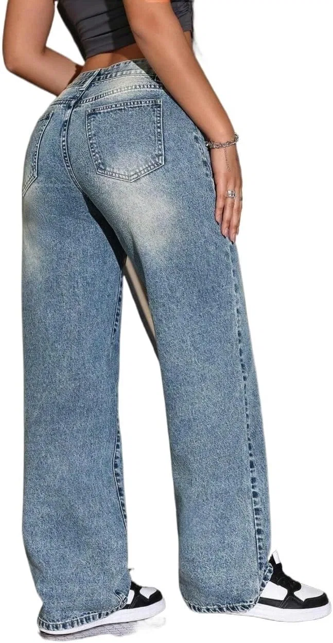 Джинсы прямого кроя с заниженной талией, Medium Wash
