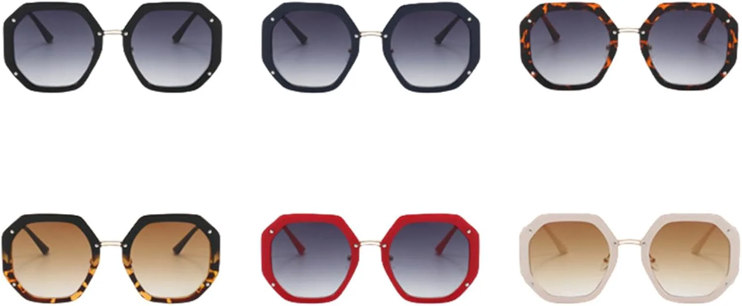 

Модные женские солнцезащитные очки в крупной многоугольной металлической оправе, винтажные женские дорожные очки с защитой от УФ-излучения UV400 TKKTLLT, Black Gray